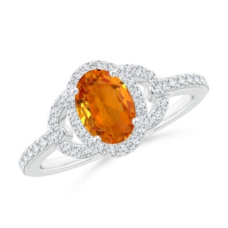7x5mm AAA Vintage Style Oval Orange Sapphire Halo Ring in P950 Platinum