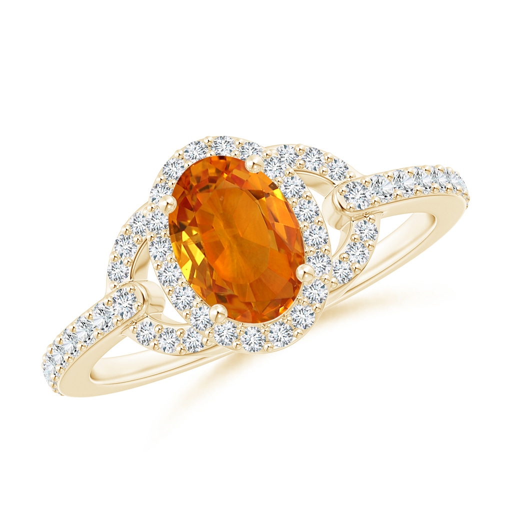 7x5mm AAA Vintage Style Oval Orange Sapphire Halo Ring in Yellow Gold
