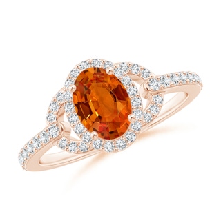 7x5mm AAAA Vintage Style Oval Orange Sapphire Halo Ring in 10K Rose Gold