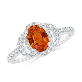 7x5mm AAAA Vintage Style Oval Orange Sapphire Halo Ring in White Gold