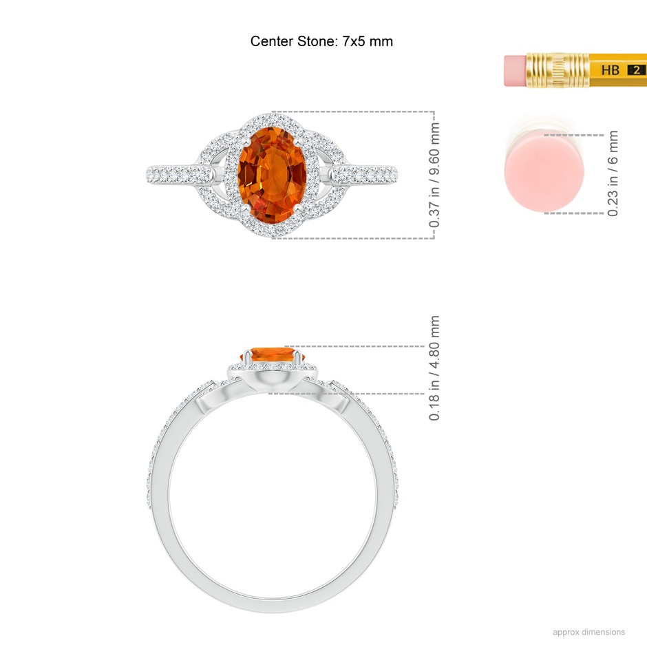 7x5mm AAAA Vintage Style Oval Orange Sapphire Halo Ring in White Gold ruler