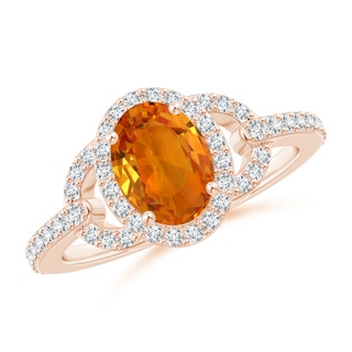 8x6mm AAA Vintage Style Oval Orange Sapphire Halo Ring in Rose Gold