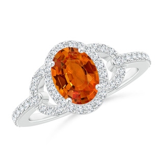 8x6mm AAAA Vintage Style Oval Orange Sapphire Halo Ring in P950 Platinum