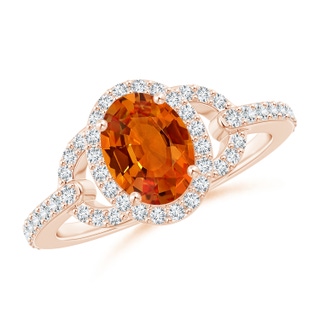 8x6mm AAAA Vintage Style Oval Orange Sapphire Halo Ring in Rose Gold