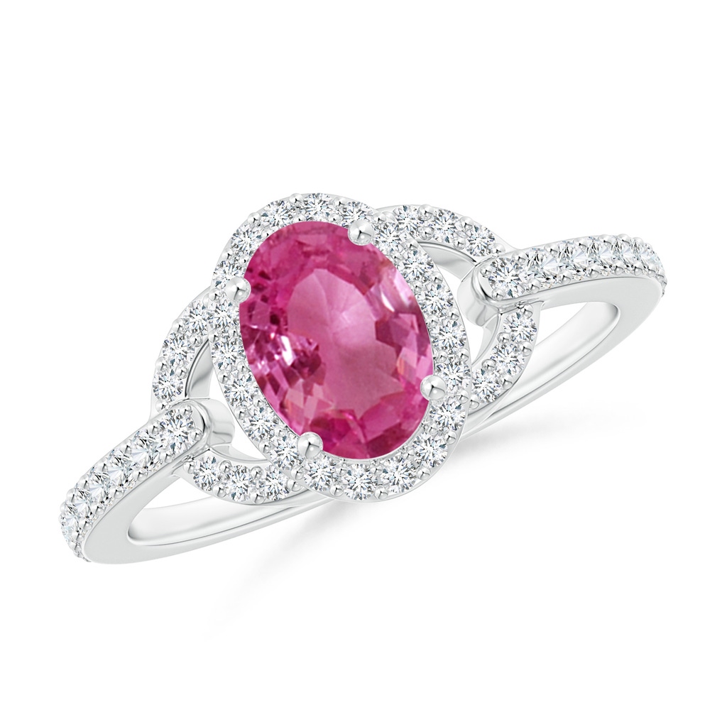 7x5mm AAAA Vintage Style Oval Pink Sapphire Halo Ring in P950 Platinum