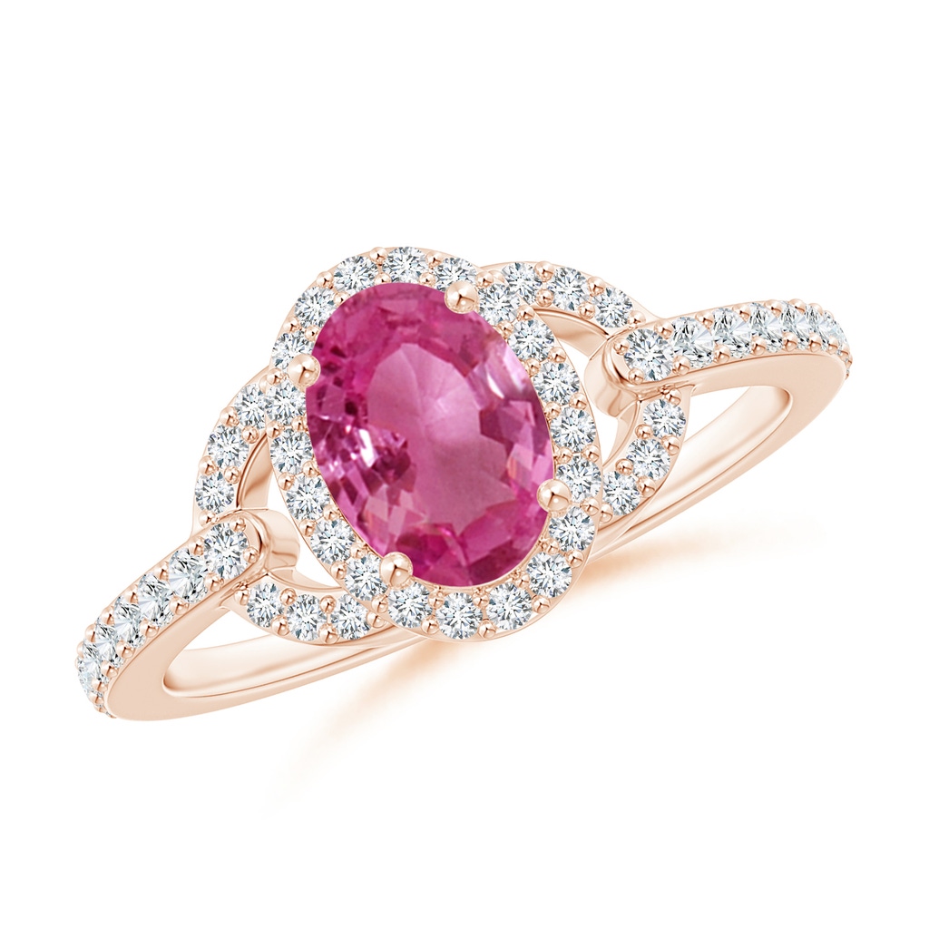 7x5mm AAAA Vintage Style Oval Pink Sapphire Halo Ring in Rose Gold