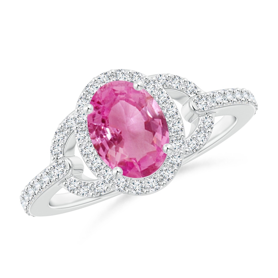 8x6mm AAA Vintage Style Oval Pink Sapphire Halo Ring in White Gold 