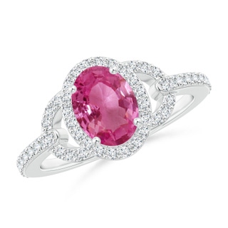 8x6mm AAAA Vintage Style Oval Pink Sapphire Halo Ring in P950 Platinum