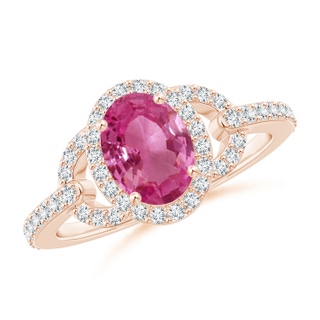 8x6mm AAAA Vintage Style Oval Pink Sapphire Halo Ring in Rose Gold