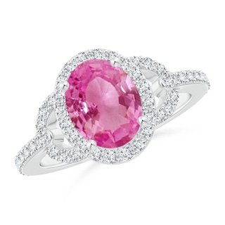 9x7mm AAA Vintage Style Oval Pink Sapphire Halo Ring in White Gold