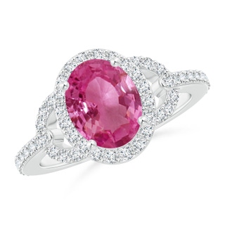 9x7mm AAAA Vintage Style Oval Pink Sapphire Halo Ring in P950 Platinum