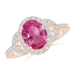 9x7mm AAAA Vintage Style Oval Pink Sapphire Halo Ring in Rose Gold