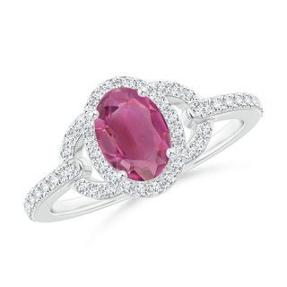 7x5mm AAA Vintage Style Oval Pink Tourmaline Halo Ring in P950 Platinum