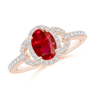 7x5mm AAA Vintage Style Oval Ruby Halo Ring in Rose Gold