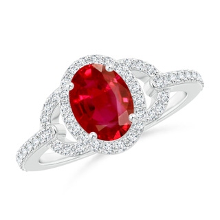 8x6mm AAA Vintage Style Oval Ruby Halo Ring in White Gold