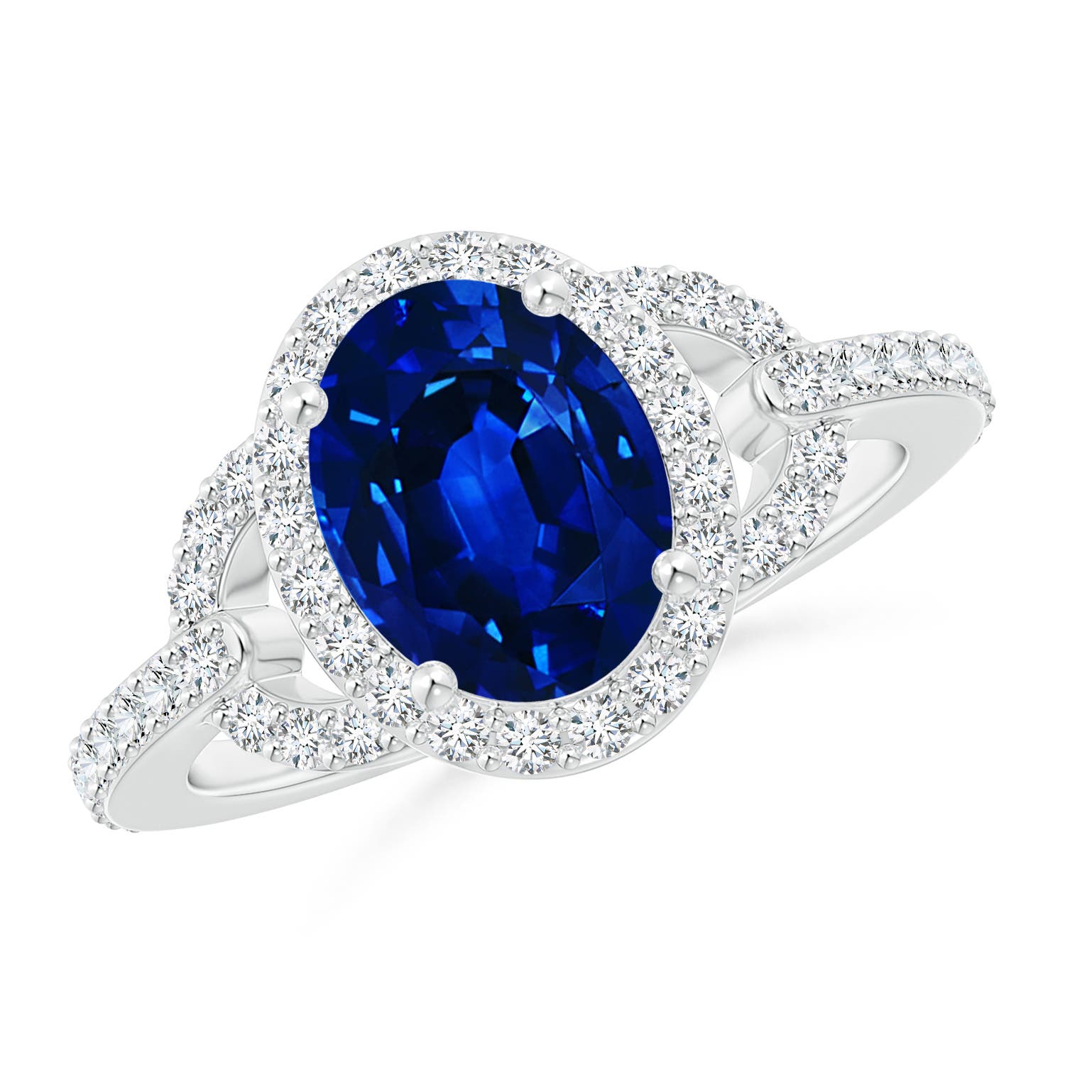 Vintage Style Oval Blue Sapphire Halo Ring | Angara