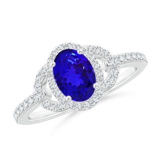 7x5mm AAAA Vintage Style Oval Tanzanite Halo Ring in White Gold