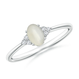 6x4mm AAA Tapered Shank Oval Moonstone Ring with Trio Diamond Accent in White Gold