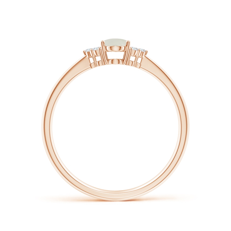 6x4mm AAAA Tapered Shank Oval Moonstone Ring with Trio Diamond Accent in Rose Gold side-1