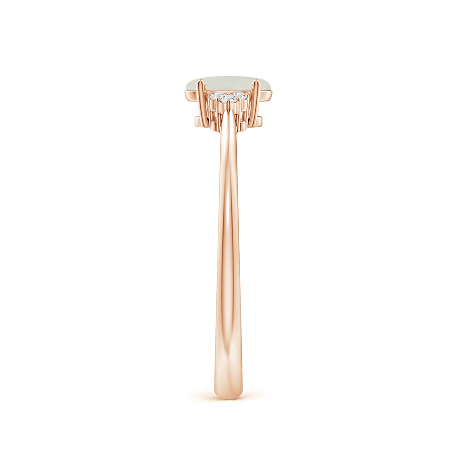 6x4mm AAAA Tapered Shank Oval Moonstone Ring with Trio Diamond Accent in Rose Gold side-2