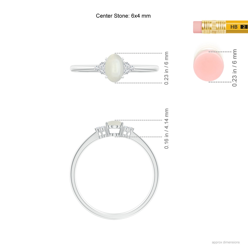 6x4mm AAAA Tapered Shank Oval Moonstone Ring with Trio Diamond Accent in White Gold ruler