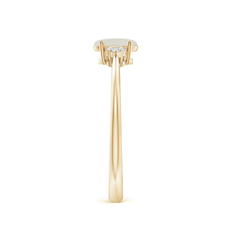 6x4mm AAAA Tapered Shank Oval Moonstone Ring with Trio Diamond Accent in Yellow Gold side-2