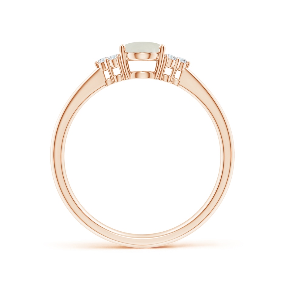 7x5mm AAAA Tapered Shank Oval Moonstone Ring with Trio Diamond Accent in Rose Gold side-1