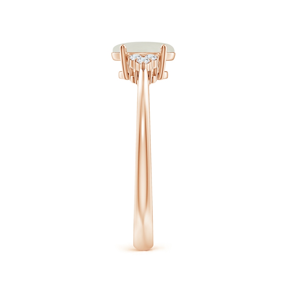7x5mm AAAA Tapered Shank Oval Moonstone Ring with Trio Diamond Accent in Rose Gold side-2