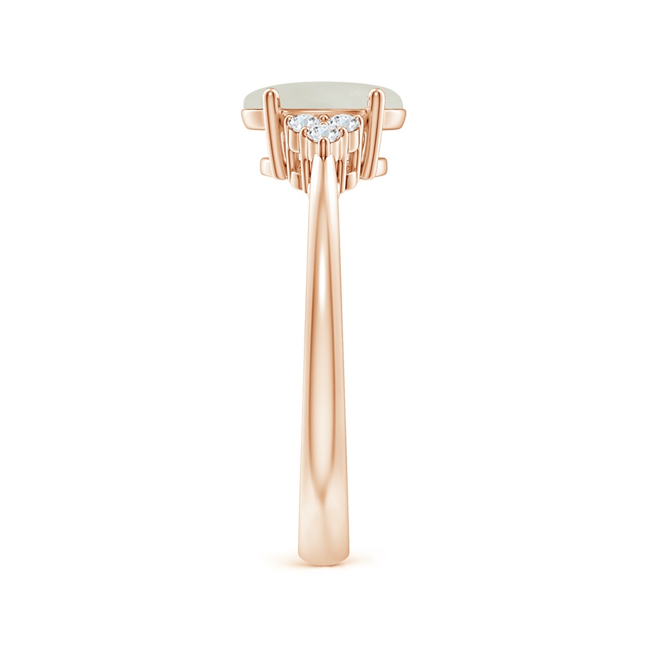 8x6mm AAA Tapered Shank Oval Moonstone Ring with Trio Diamond Accent in Rose Gold side-2