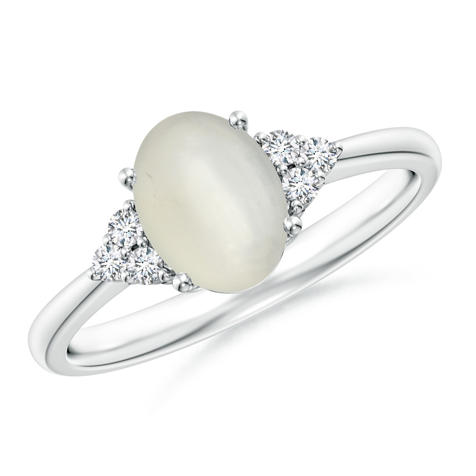 8x6mm AAA Tapered Shank Oval Moonstone Ring with Trio Diamond Accent in White Gold 