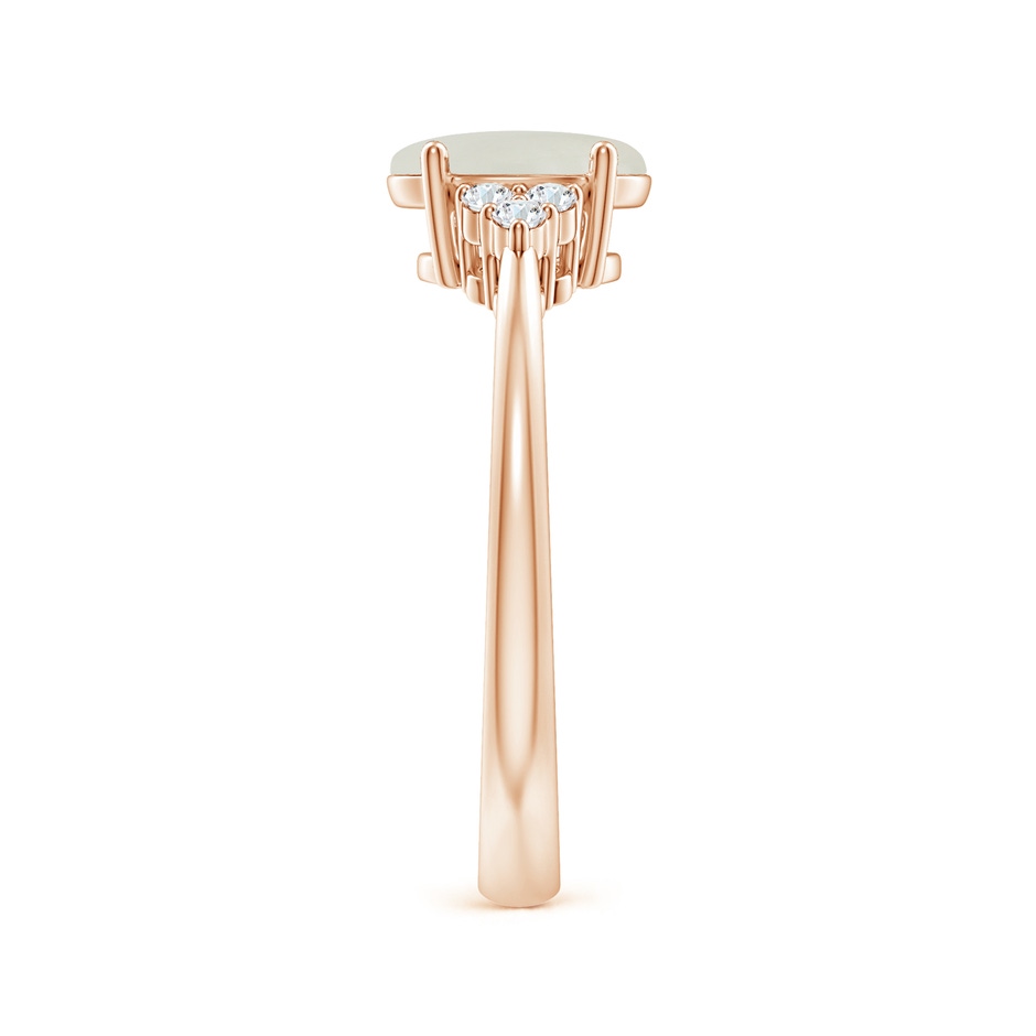 8x6mm AAAA Tapered Shank Oval Moonstone Ring with Trio Diamond Accent in Rose Gold side-2