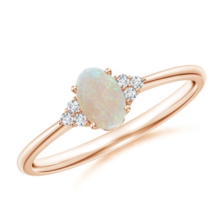 6x4mm AA Tapered Shank Oval Opal Ring with Trio Diamond Accent in Rose Gold