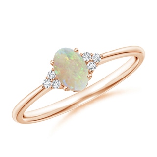 6x4mm AAA Tapered Shank Oval Opal Ring with Trio Diamond Accent in 9K Rose Gold
