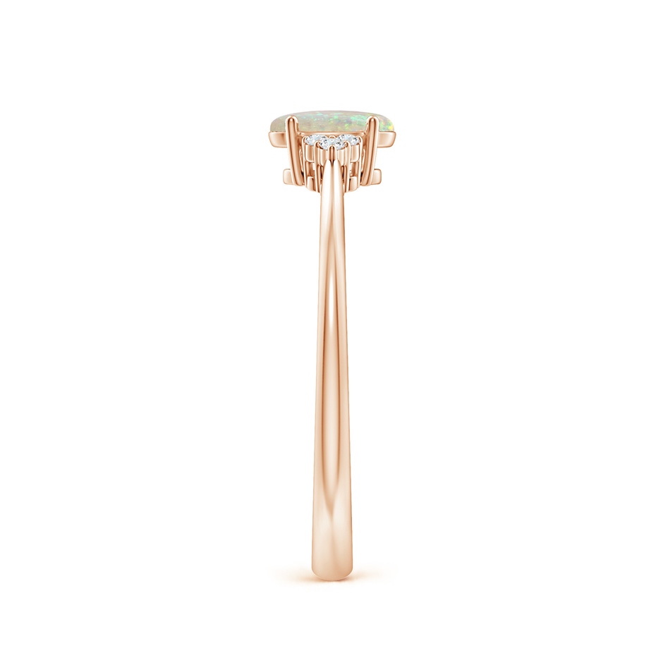 6x4mm AAA Tapered Shank Oval Opal Ring with Trio Diamond Accent in Rose Gold side 299