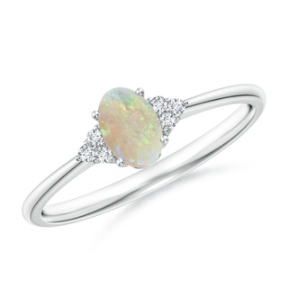 6x4mm AAA Tapered Shank Oval Opal Ring with Trio Diamond Accent in White Gold