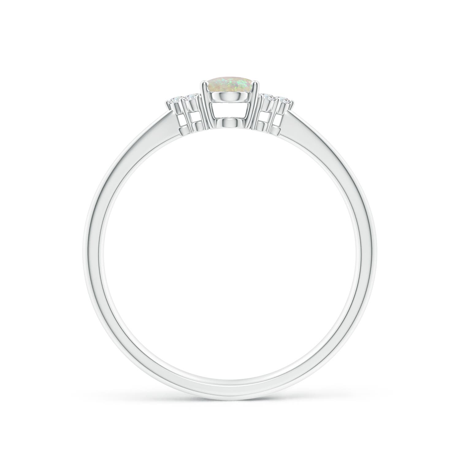 6x4mm AAA Tapered Shank Oval Opal Ring with Trio Diamond Accent in White Gold