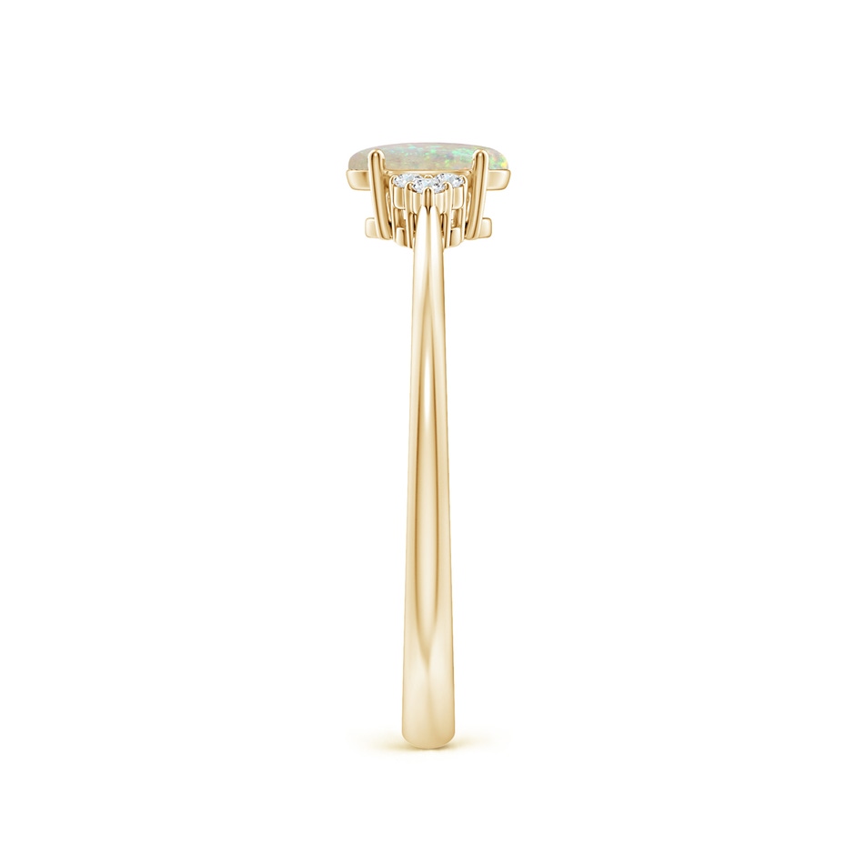 6x4mm AAA Tapered Shank Oval Opal Ring with Trio Diamond Accent in Yellow Gold side 299