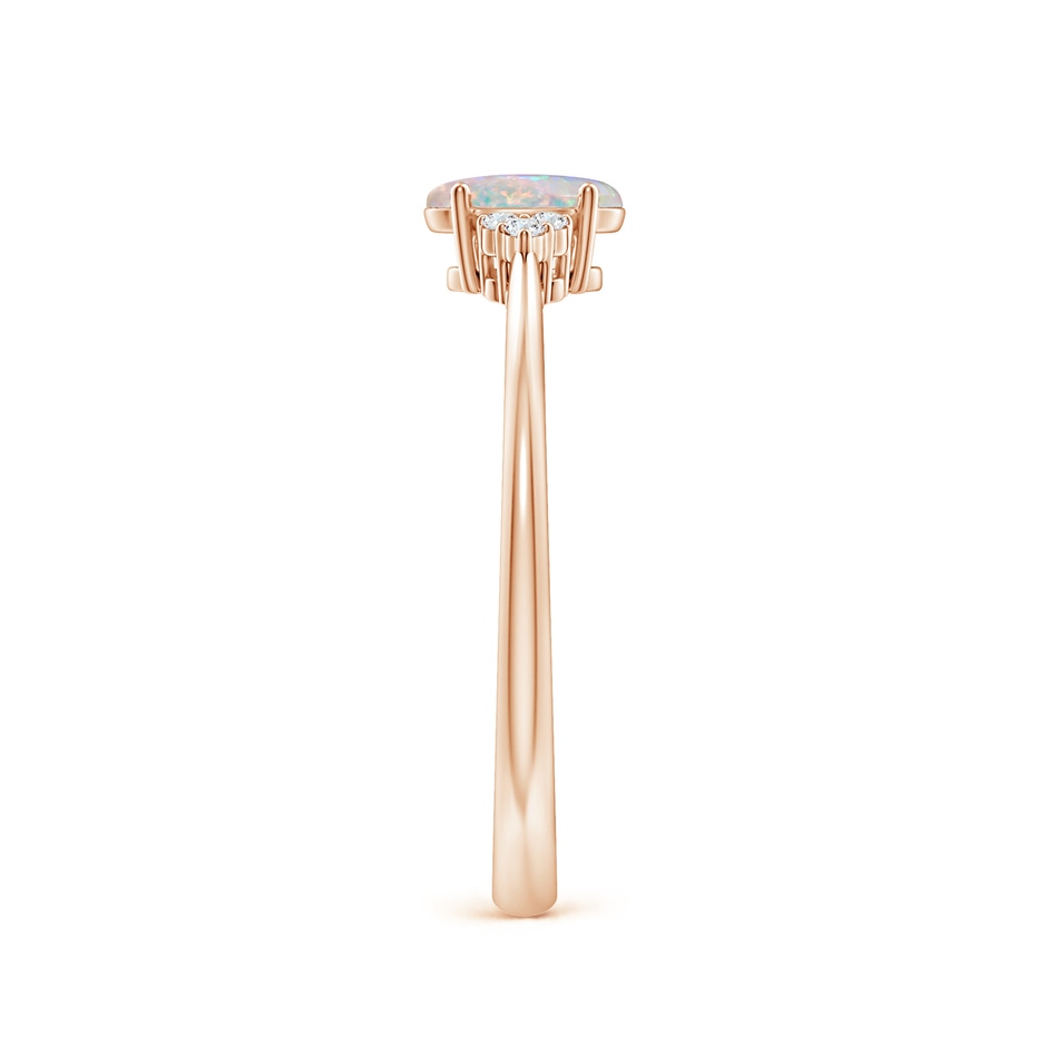 6x4mm AAAA Tapered Shank Oval Opal Ring with Trio Diamond Accent in 9K Rose Gold side 299