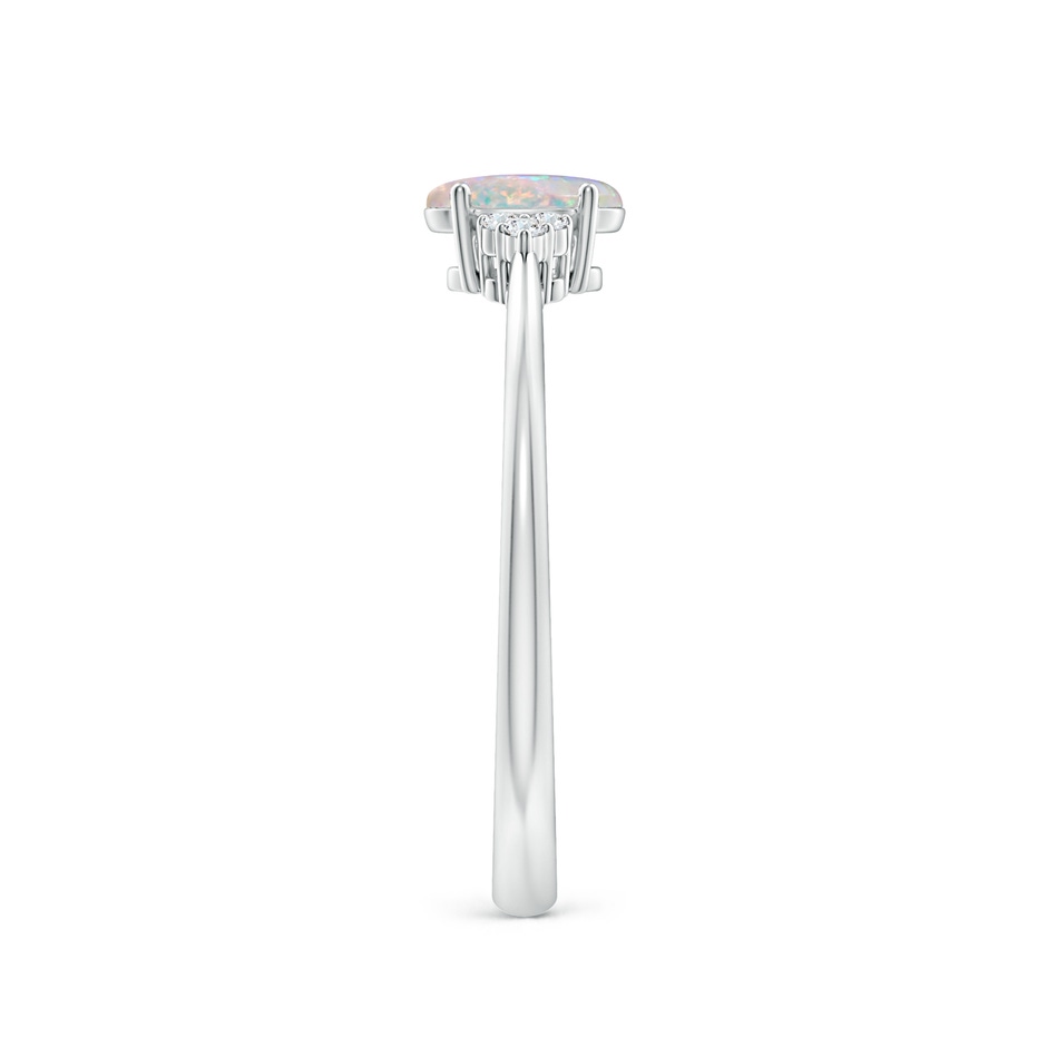 6x4mm AAAA Tapered Shank Oval Opal Ring with Trio Diamond Accent in White Gold side 299