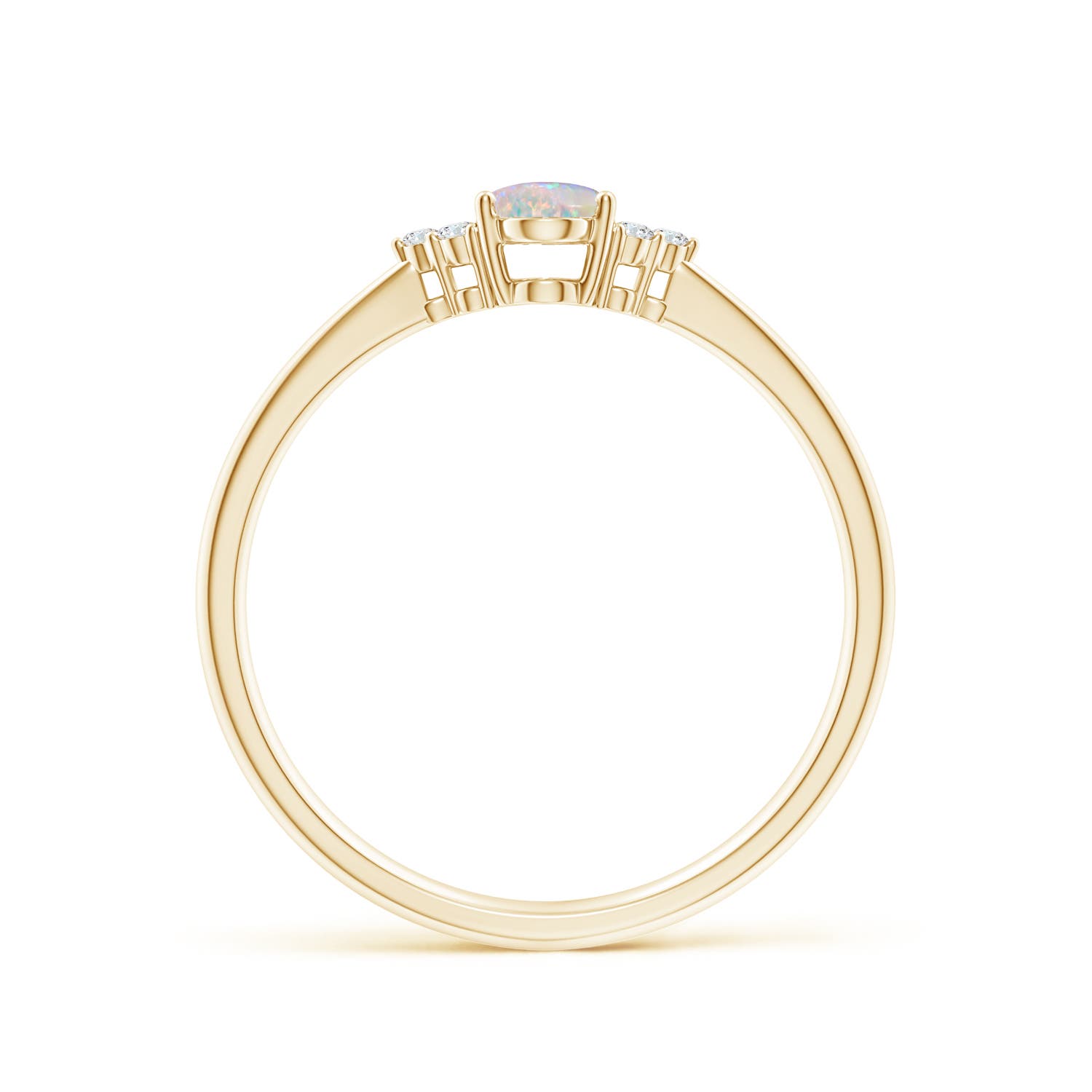 6x4mm AAAA Tapered Shank Oval Opal Ring with Trio Diamond Accent in Yellow Gold