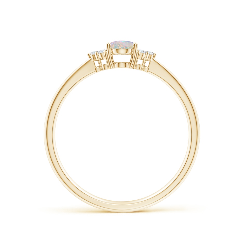 6x4mm AAAA Tapered Shank Oval Opal Ring with Trio Diamond Accent in Yellow Gold side 199