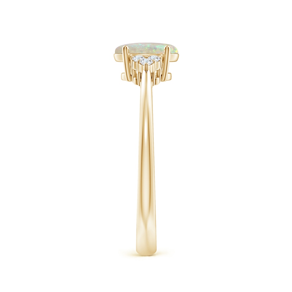 7x5mm AAA Tapered Shank Oval Opal Ring with Trio Diamond Accent in 18K Yellow Gold side 299