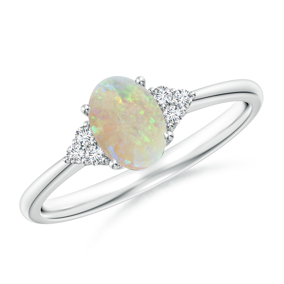 7x5mm AAA Tapered Shank Oval Opal Ring with Trio Diamond Accent in P950 Platinum 