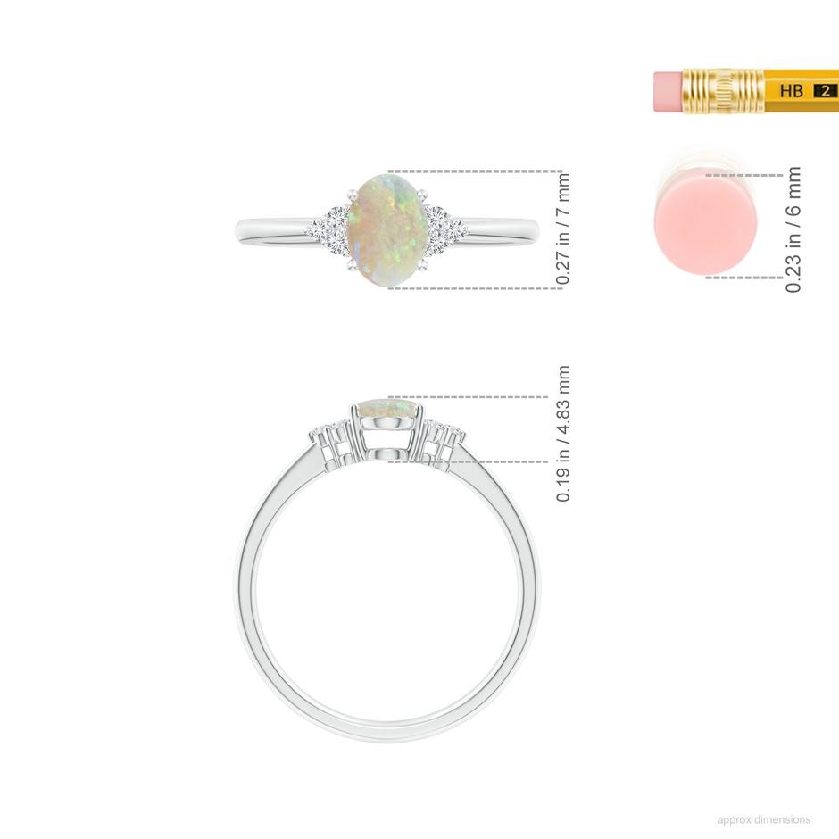 7x5mm AAA Tapered Shank Oval Opal Ring with Trio Diamond Accent in P950 Platinum ruler