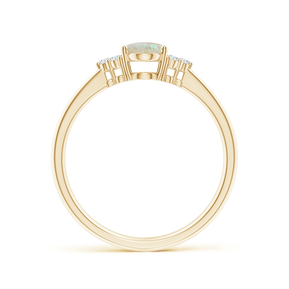 7x5mm AAA Tapered Shank Oval Opal Ring with Trio Diamond Accent in Yellow Gold side 199