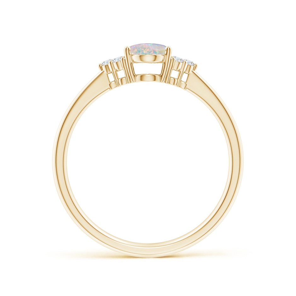 7x5mm AAAA Tapered Shank Oval Opal Ring with Trio Diamond Accent in 18K Yellow Gold side 199