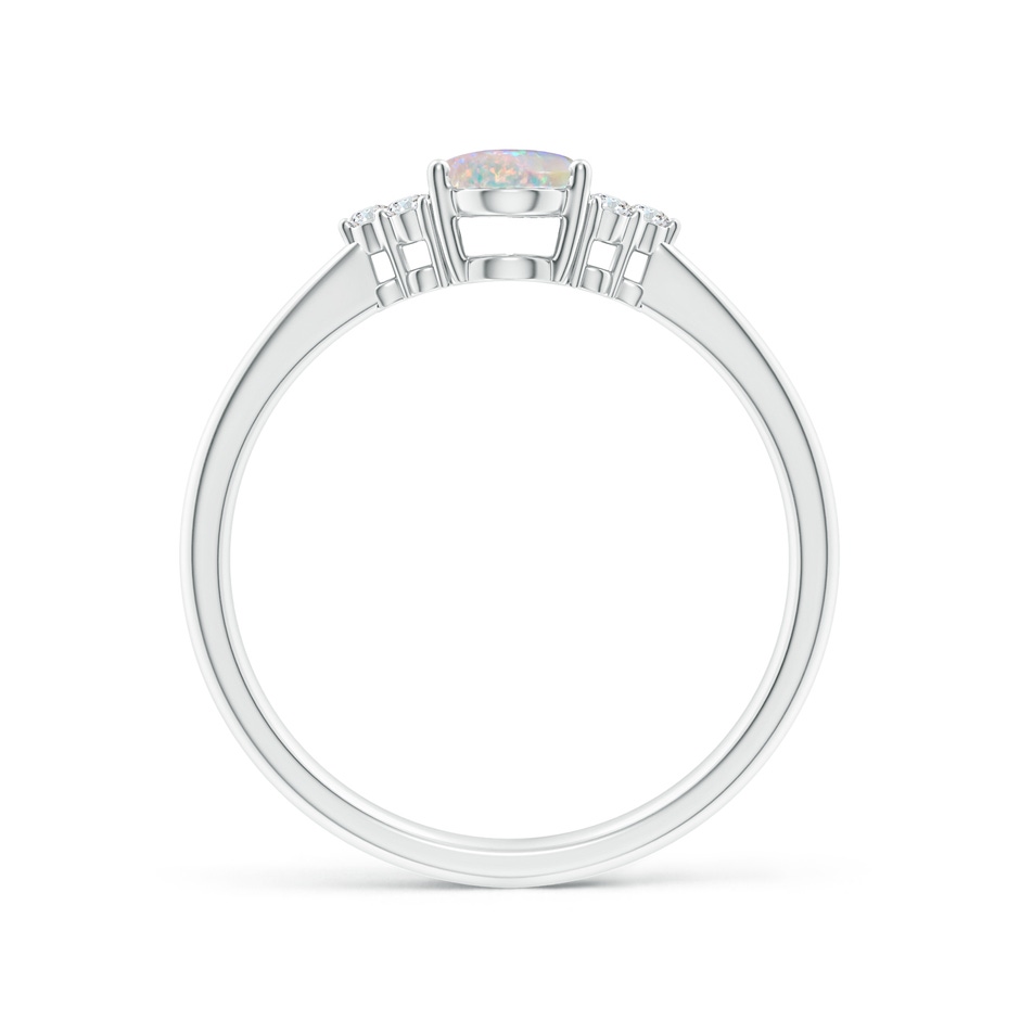 7x5mm AAAA Tapered Shank Oval Opal Ring with Trio Diamond Accent in 9K White Gold side 199