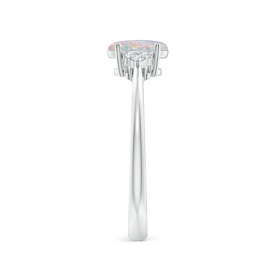 7x5mm AAAA Tapered Shank Oval Opal Ring with Trio Diamond Accent in 9K White Gold side 299