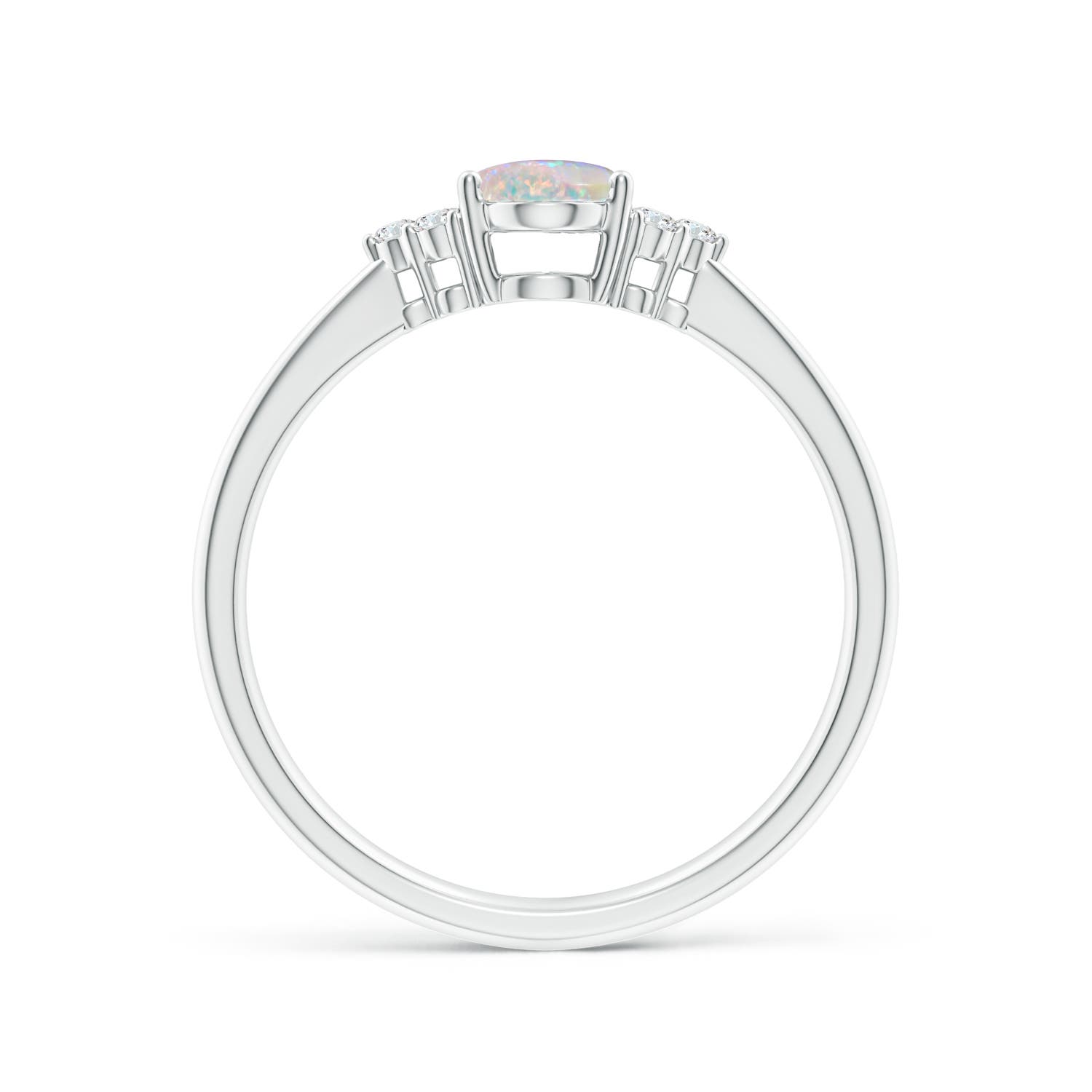 7x5mm AAAA Tapered Shank Oval Opal Ring with Trio Diamond Accent in White Gold