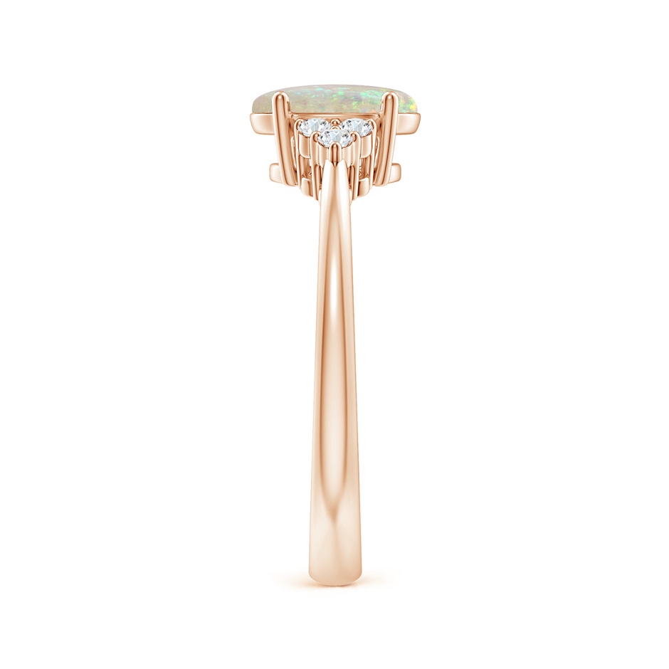 8x6mm AAA Tapered Shank Oval Opal Ring with Trio Diamond Accent in Rose Gold side 299
